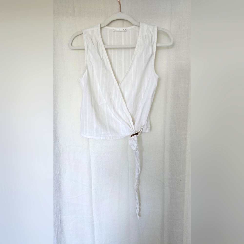 Mango Linen Wrap top with wood detail, XS